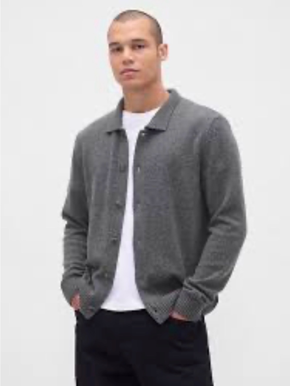GAP Men's Heather Gray Button Front Knit Marino Wool Cardigan